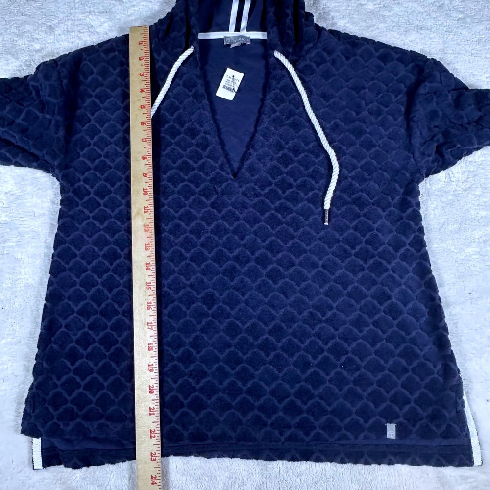 T by Talbots Hoodie NWT Women Size S Navy Blue Textured Scallop V-Neck Pullover - Picture 5 of 8